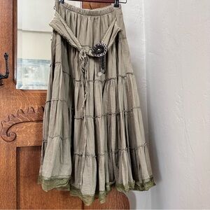 Khaki Tiered Maxi Skirt